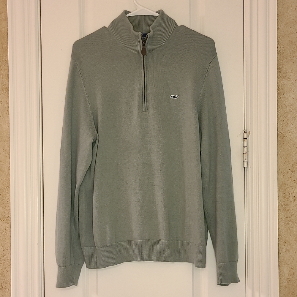 Vineyard Vines Men's Preppy  1/4 Zip Sweater Sage Green Small